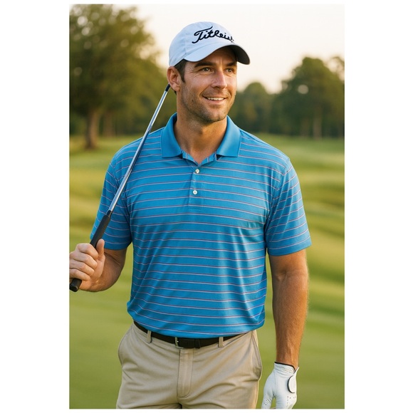 Peter Millar Blue Striped Cotton Polo Shirt Golf XL - Picture 1 of 13